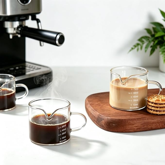 BCnmviku 2 PACK Espresso Glass Measuring Cup Triple Pitcher Milk Cup 75ML