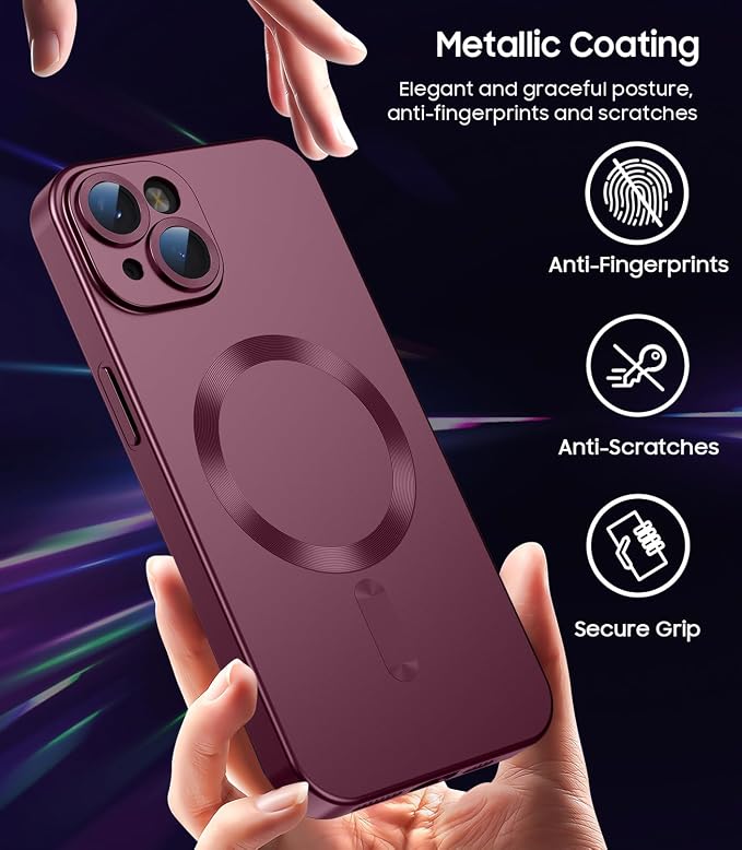 Magnetic for iPhone 14 Case Slim Soft Silicone Bumper Shockproof Metallic