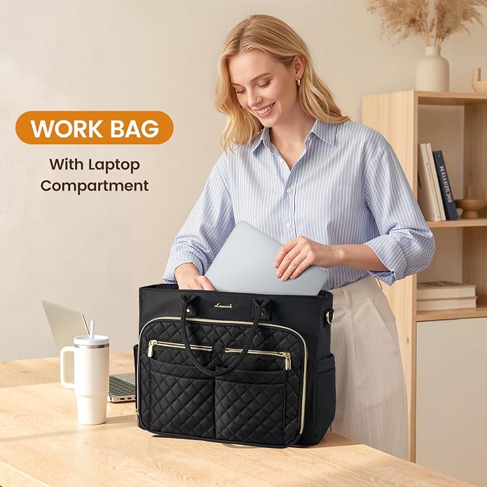 LOVEVOOK Tote Bag for Women, Teacher Nurse Work Laptop Bag, Quilted Bible