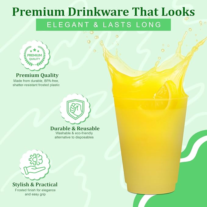 Concession Essentials – 16oz Frost Flex Plastic Cups – Shatterproof Reusable