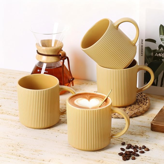 MONITO 16Oz Coffee Mugs Set of 4, Rustic Ceramic Coffee Cups Set