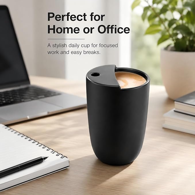 1 Pack Ceramic Coffee Mug with Sip Hole 9.5oz Retro Espresso Cup with Straw and