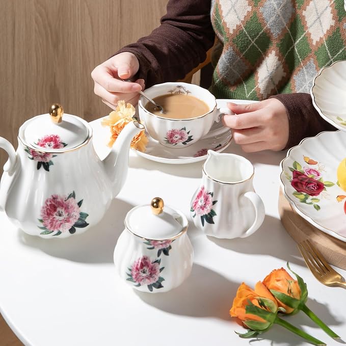 Sweejar Porcelain Tea Sets British Royal Series, 8 OZ Cups & Saucer Service