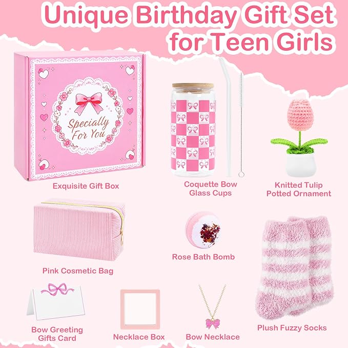 Gift Basket for Teen Girls, Cute Pink Birthday Gifts for Women, Gift Box