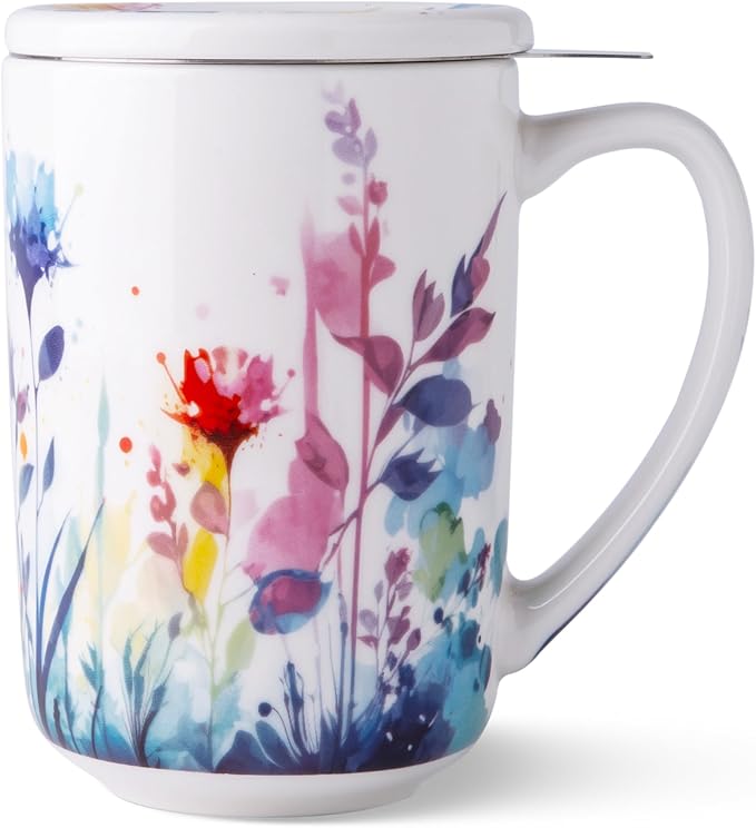 AmorArc Tea Cup With Infuser and Lid, 18oz Loose Leaf Tea Mug With Steeper |