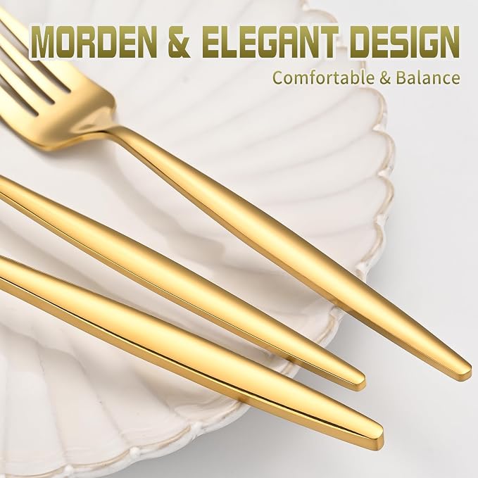 60-Piece Gold Silverware Set for 20, Food Grade Stainless Steel Flatware Set