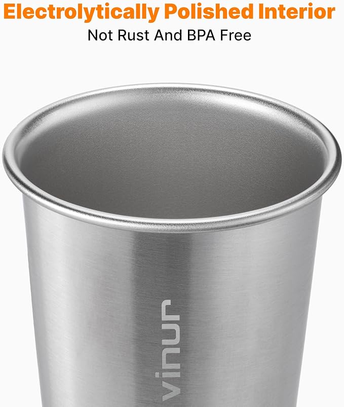 VINUR Stainless Steel Cups-20 oz Stackable Metal Drinking Glasses 8 Pcs | 20 oz