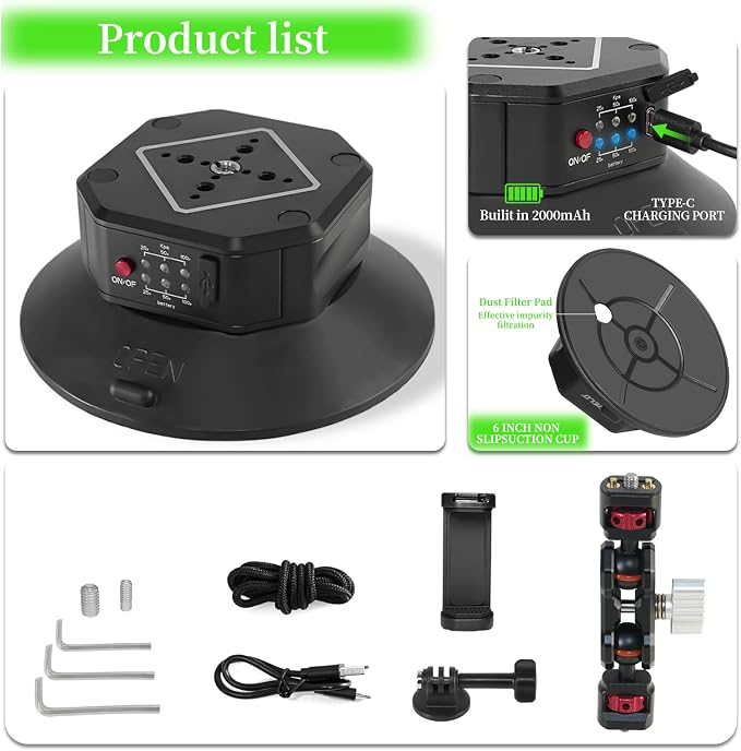 FIFIELD 6in Electric Auto Pump Suction Cup Camera Mount