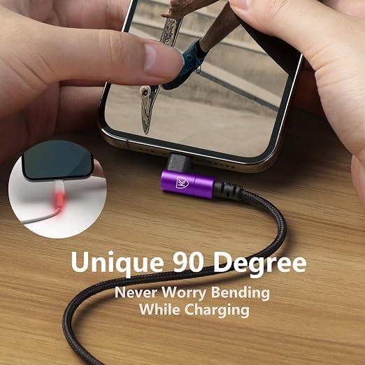 KIYODA iPhone Charger Cable 6ft, 3 Pack Lightning Cable, 90 Degree Nylon