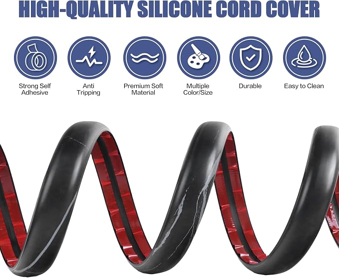 Floor Cord Cover Self Adhesive Cord Hider, 3.3FT Cable Management, Extension