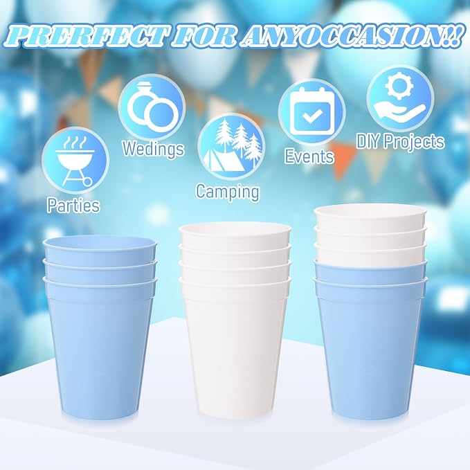 Yungyan 36 Pack 16 oz Stadium Cups Reusable Plastic Cups Blank Drink Stadium