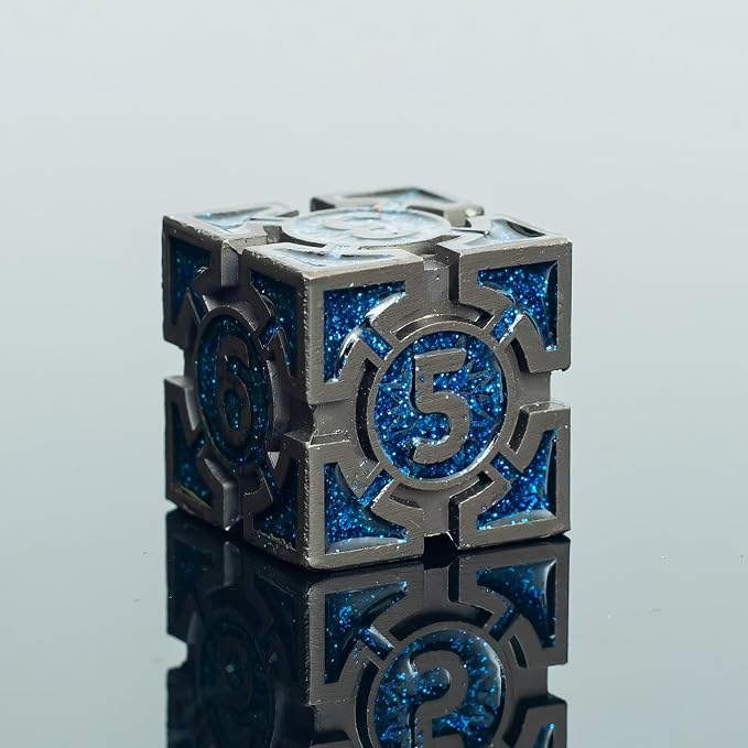 Blue Black Nickel Finish Heavy Metal DND Dice Set
