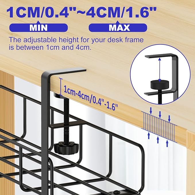Under Desk Cable Management Tray, 31.5'' No Drill Steel Cable Tray Organizers