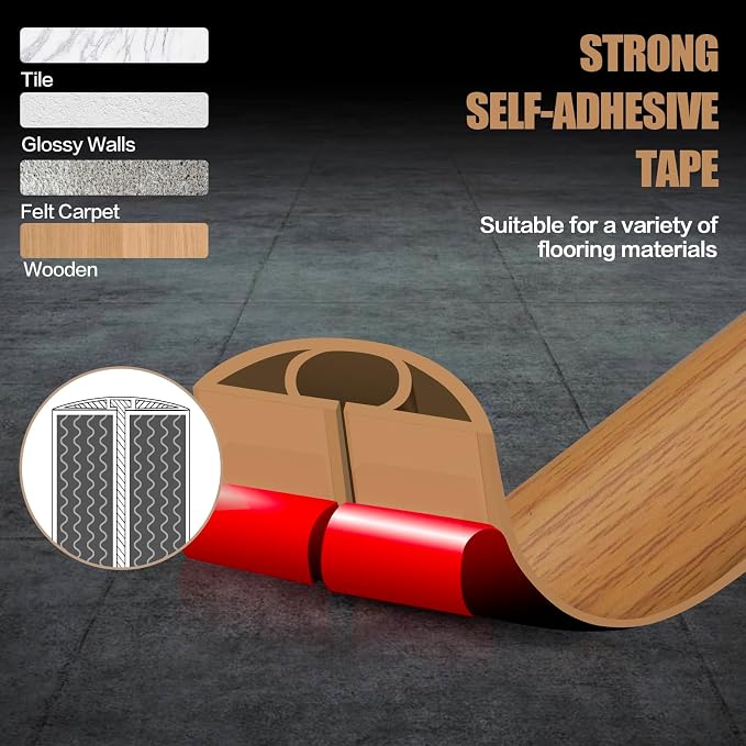 Floor Cord Cover Self Adhesive Cord Hider, 10FT Cable Management, Extension