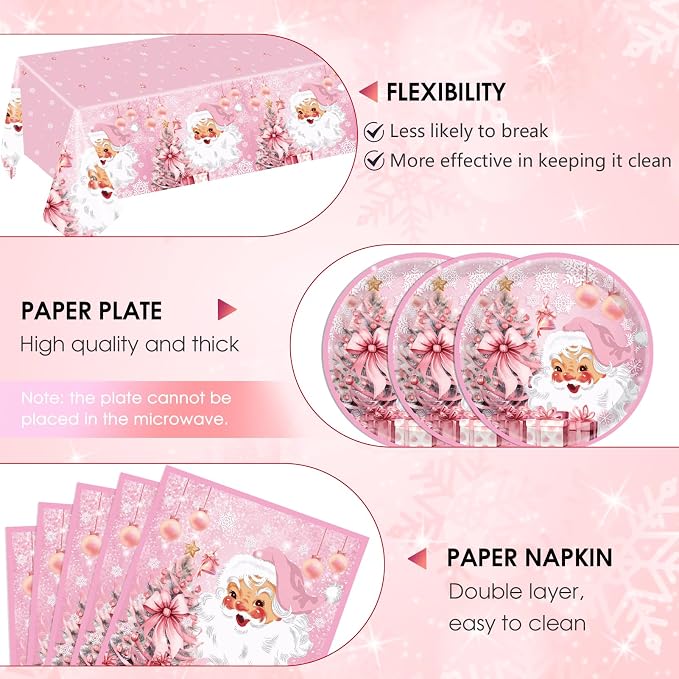 41Pcs Pink Christmas Party Decorations Christmas Tree Santa Claus Snowflake