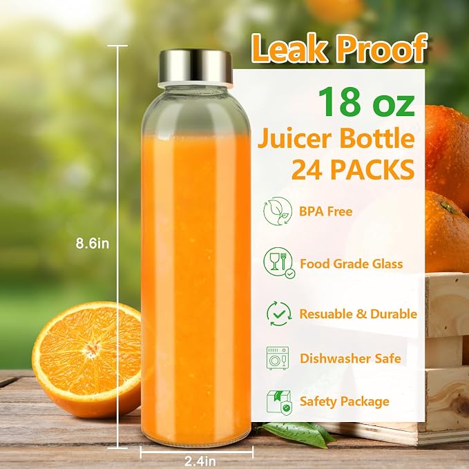 Zukro 18oz Glass Juice Bottles