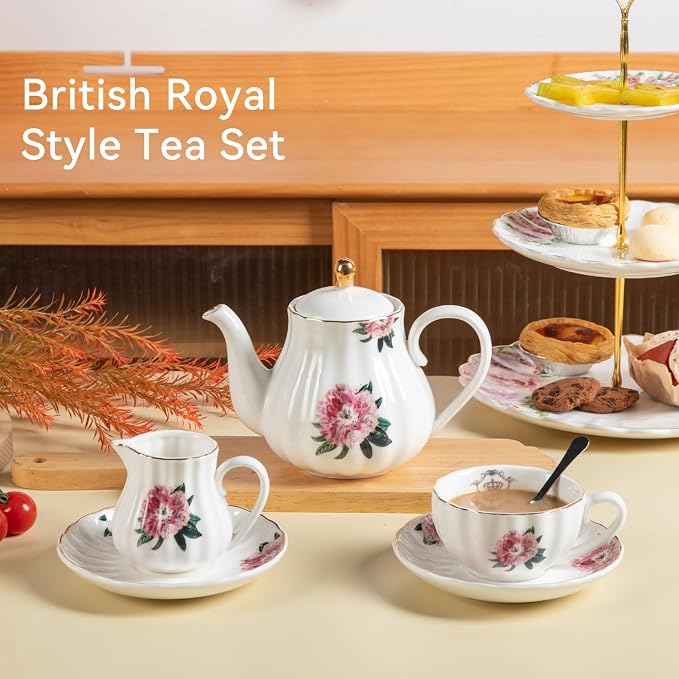 Sweejar Porcelain Tea Sets British Royal Series, 8 OZ Cups & Saucer Service