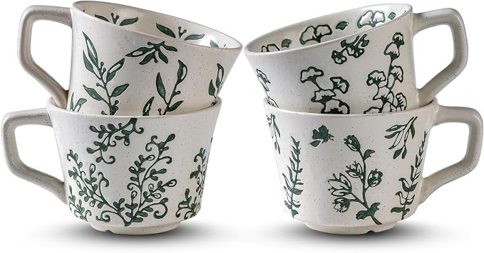 Ceramic Mugs 11 oz Set of 4, Unique Luxurious Stoneware Cups