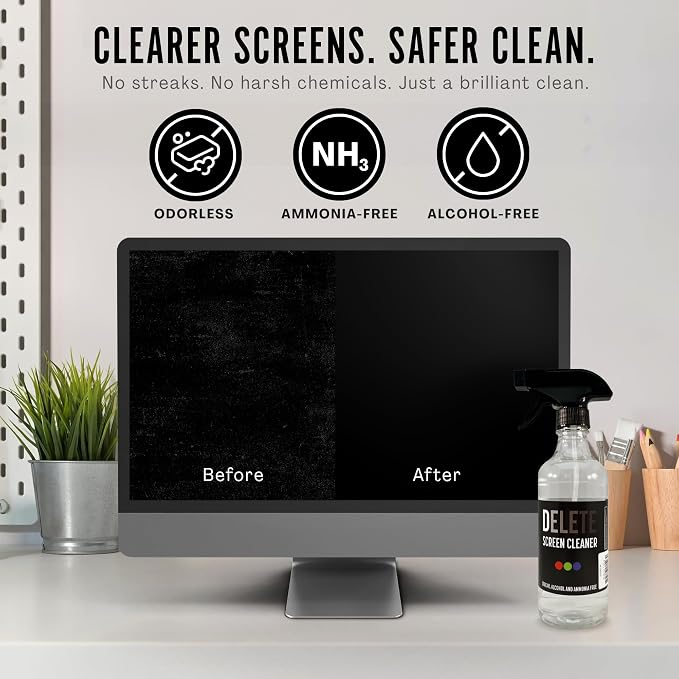 Delete Screen Cleaner Spray Kit, 16oz Bottle and 12"x12" Microfiber Cleaning