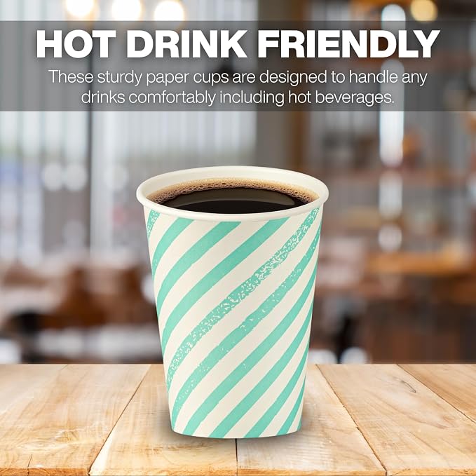 Disposable Coffee Cups with Lids, To Go Paper Hot Cups, Water Blue