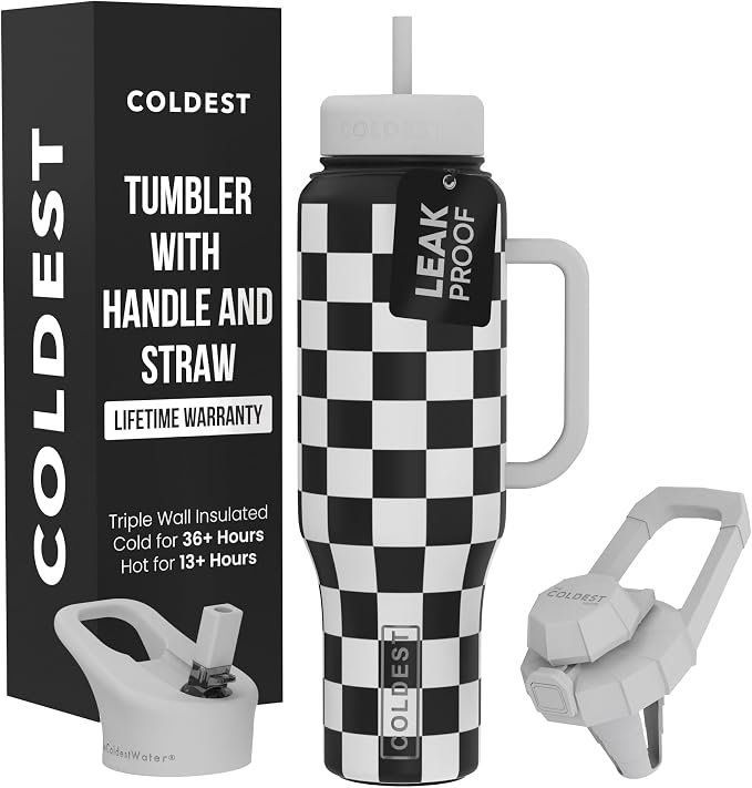Coldest Tumbler with Handle and Straw, 100% Spill Proof Tumbler with Straw