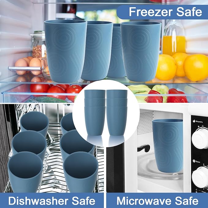16oz Plastic Drinking Glasses, Wheat Straw Cups Set of 6