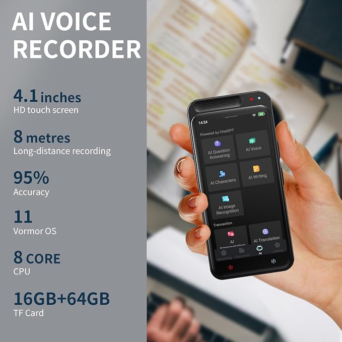 AI Voice Recorder with Playback, Digital Voice Recorder with AI Transcription
