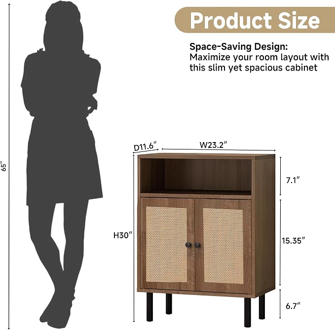 Rattan Storage Cabinet, Boho Accent Cabinet