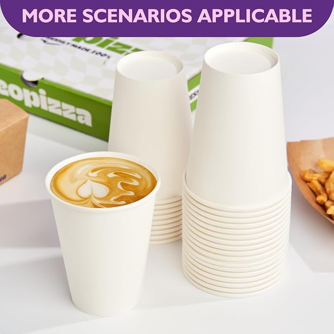 12 oz White Paper Coffee Cups, Disposable Hot Cups