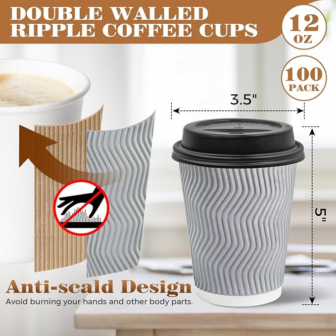 Ginkgo 100 Pack 12 oz Disposable Insulated Coffee Cups