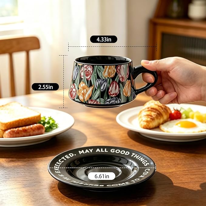 Tea Cup and Saucer Set Floral Design Porcelain Ceramic Coffee Cup Sets
