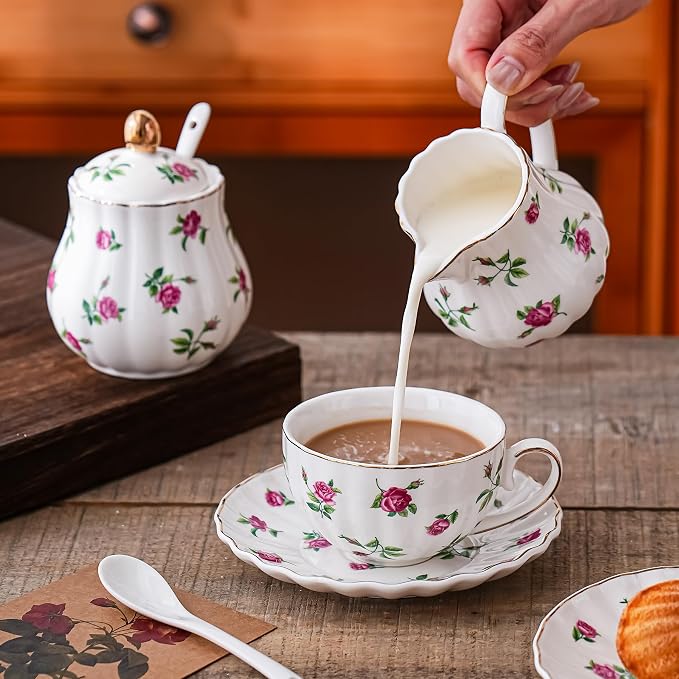 Rose Flowers Ceramic Tea Set，Tea Sets