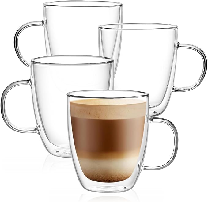 CNGLASS Glass Coffee Mugs 12oz, Double Walled Insulated Cappuccino Mug