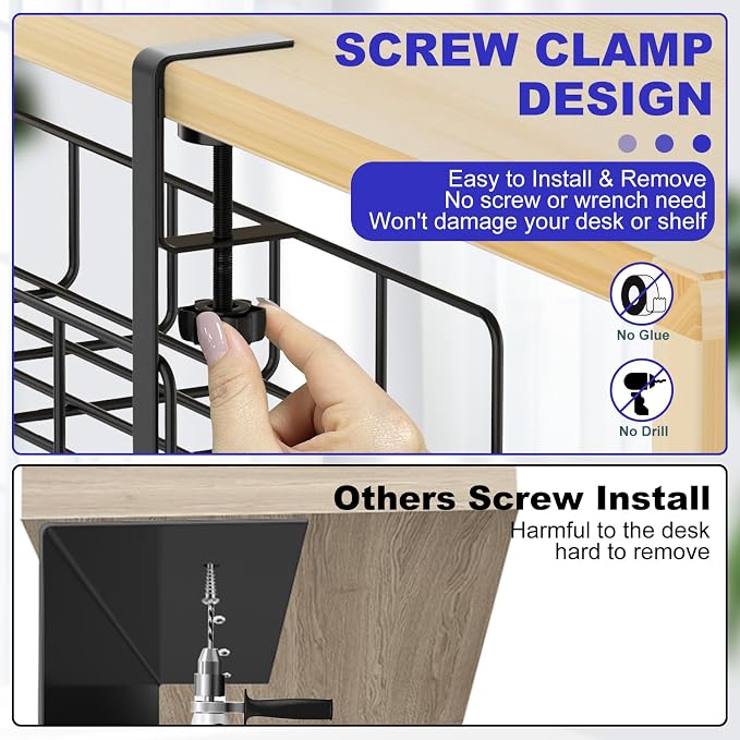 Under Desk Cable Management Tray, 31.5'' No Drill Steel Cable Tray Organizers