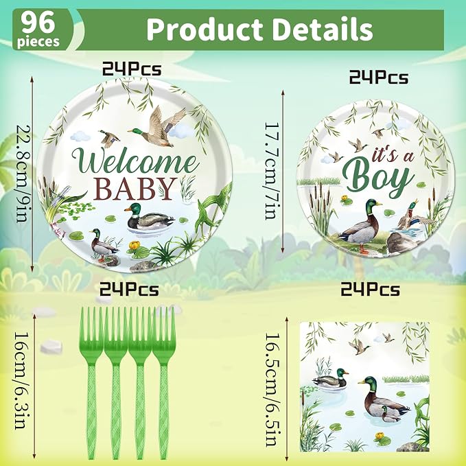 Rakuto Mallard Duck Baby Shower Decorations, Serve 24