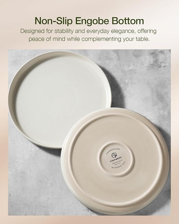 Famiware Milkyway 24-Piece Stoneware Dinnerware Set, Matte Beige White | Plates
