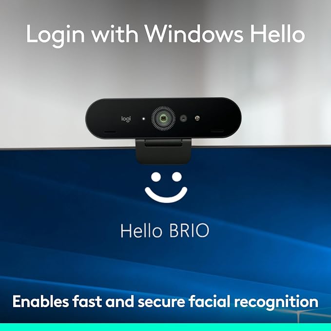 Logitech Brio 4K Webcam, Video Calling, Noise-Cancelling mic, HD Auto Light