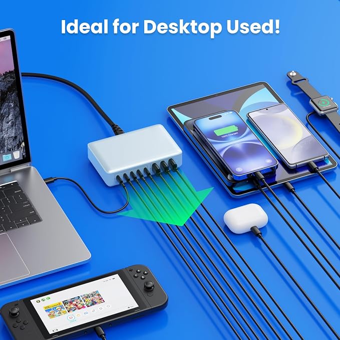 USB C Charger 300W USB C Charger Block 8-Ports GaN IV Fast Charging Station