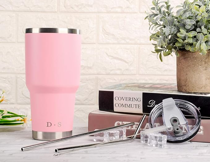 D·S 30 oz Pink Tumbler Double Wall Vacuum Insulated Travel Coffee Mug | Double