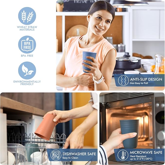 HOTEC 8-Pack 15oz Plastic Cups, BPA-Free Reusable Drinking Cup set, Unbreakable