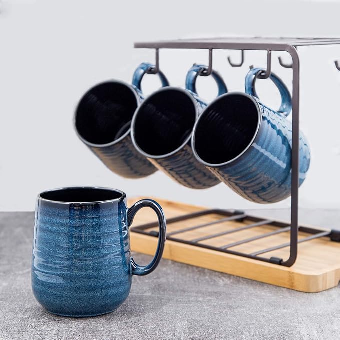HASENSE Coffee Mugs Set of 4, 15 Ounce Porcelain Mug Set