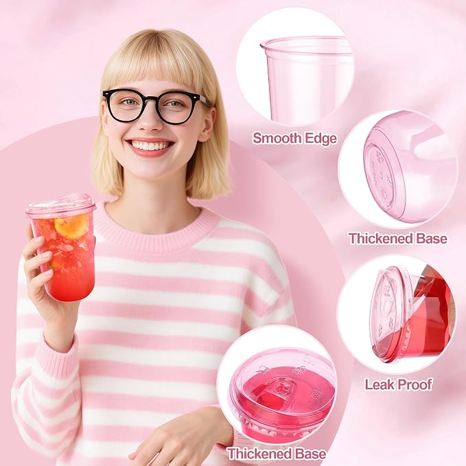 KesaPlan 50 Pack 16 oz Pink Round Bottom Plastic Party Cups