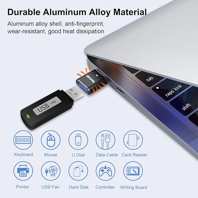 ENVEL USB to USB C Adapter, USB3 5Gbps High Speed Data Transfer, OTG Converter