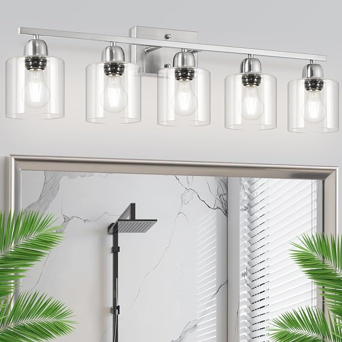 Modern Brushed Nickel 5 Light Bathroom Vanity Light