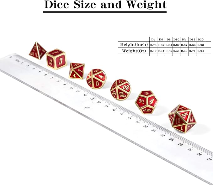 Ruby Red DND Metal Dice, DnDnD 7PCS Metallic D&D Dice Set