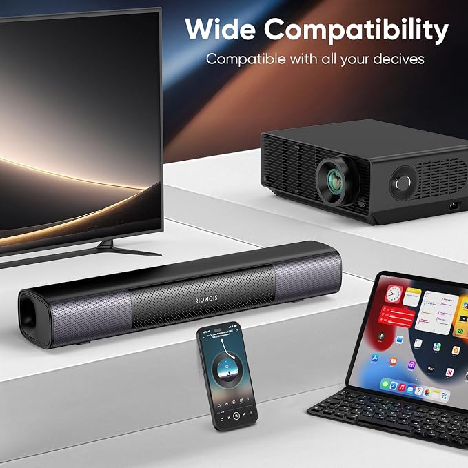 Sound Bar for Smart TV, Bass Boost and Crisp Vocals, Optical/AUX/Wall Mount