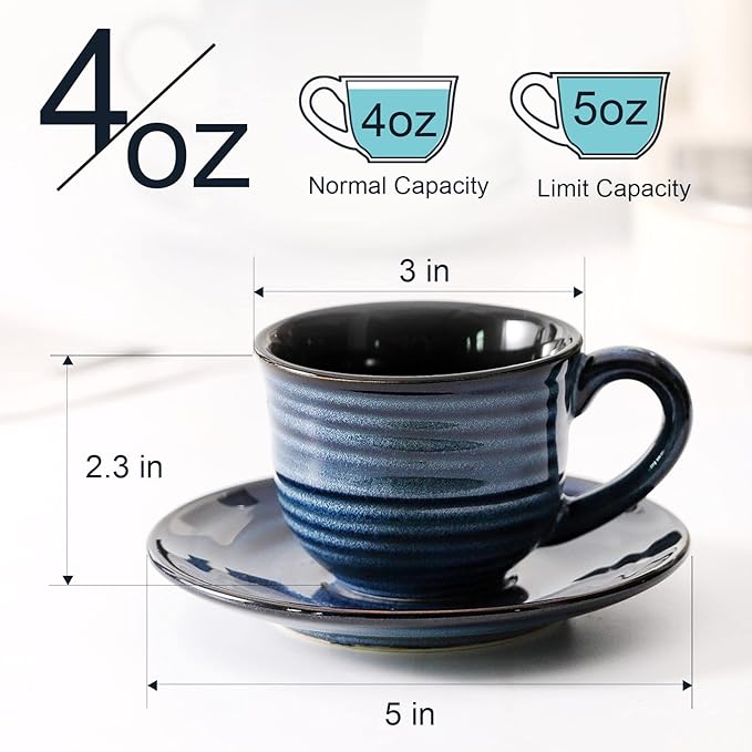 HASENSE Espresso Cups Set of 4, 4 Ounce Ceramic Cappuccino Cup