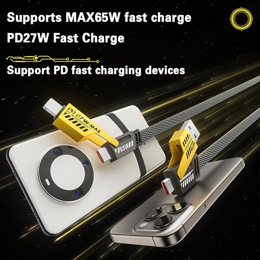 2Pack 4 in 1 Fast Charging Cable, Transferring Data, 6.65 Ft, Braided Cable 65W