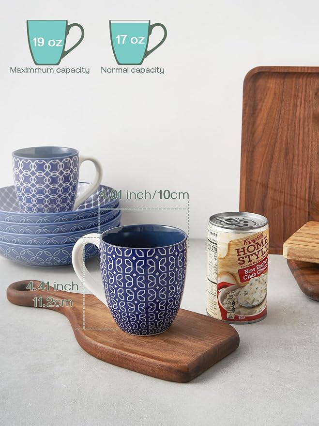 DOWAN Coffee Mugs Set of 6, 16 oz Large Porcelain Coffee Cups