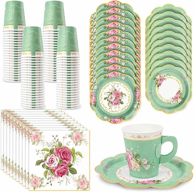 200Pcs Floral Tea Cups and Saucers